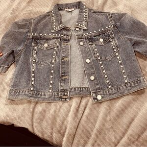 ANDREE BY UNIT blue  Pearl-Studded Denim Jacket